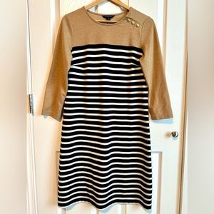 Lands End Nautical Dress Navy Blue, White and Light Brown sz S